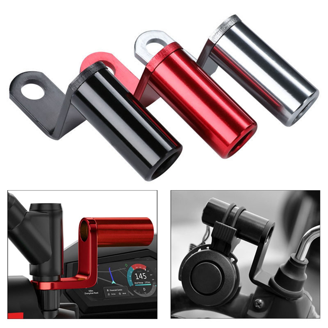 Mirror Extender Bar - Rückspiegelhalterung Klemmstange CNC Aluminium Motorrad-Erweiterungshalterung Motorrad-Spiegeladapter